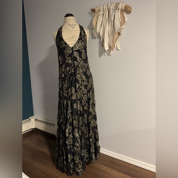 Free People Holding On Convertible Maxi Dress | Black & Gold | $300 MSRP - Picture 1 of 5